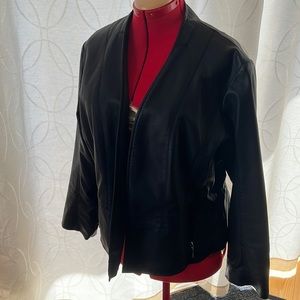 Dark blue simulated leather blazer